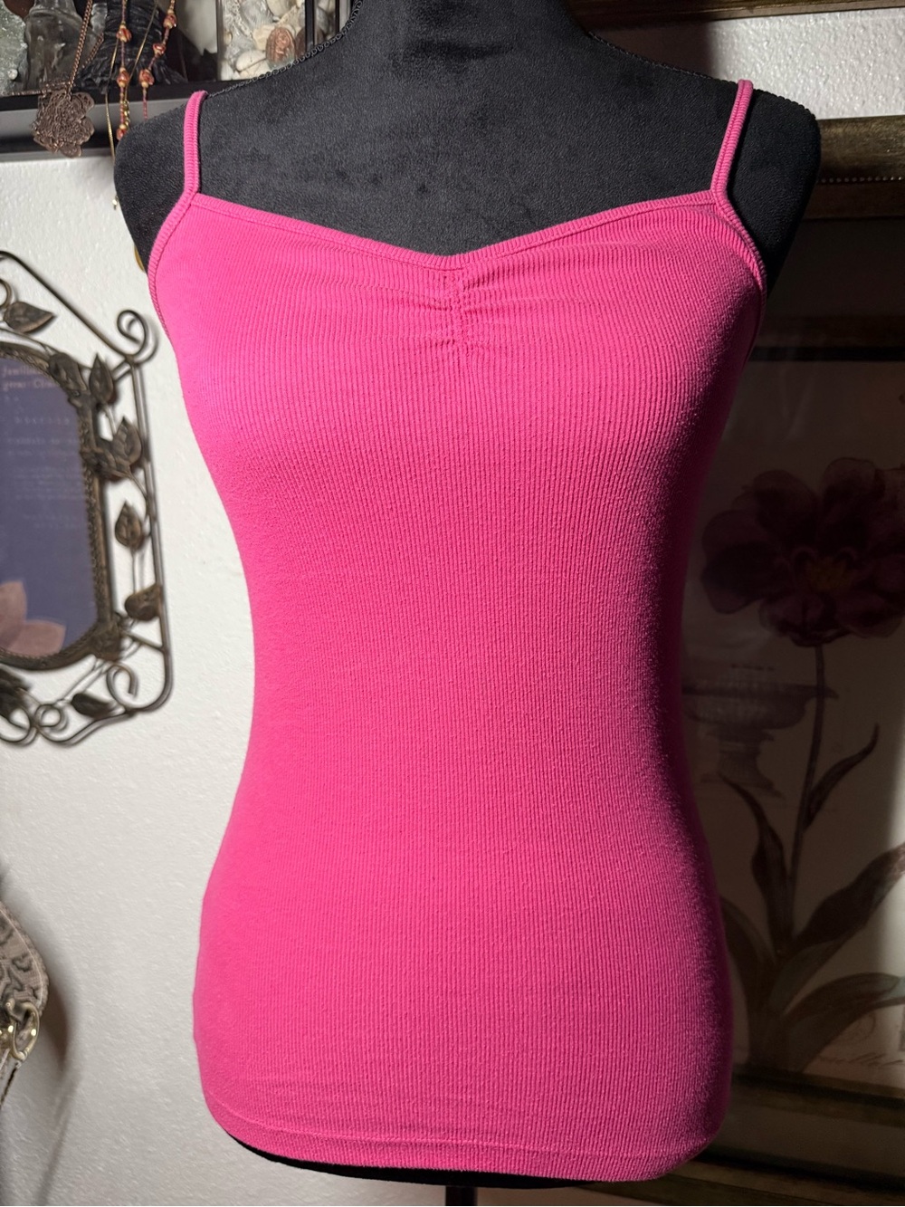 Y2K No Boundaries Hot Pink Ribbed Ruched Cami Tank Top Extra •Size XS•